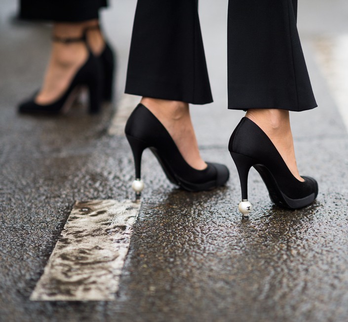 Street Style Shot of Chanel Pearl High Heels :: Pearls Only Canada