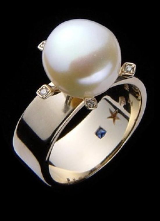 wedding pearl ring in art deco style