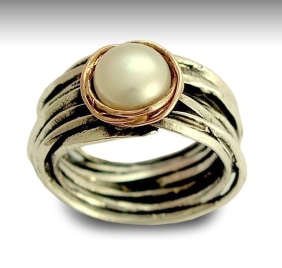pearl wedding ring in silver setting