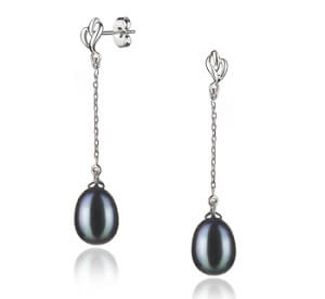 Black Long Drop Pearl Earrings