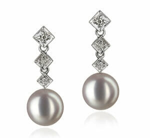 Drop Pearl and Diamond Earrings