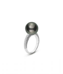 mikimoto black pearl and diamond ring