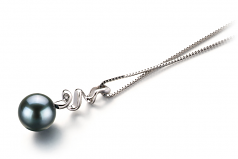 6-7mm AA Quality Japanese Akoya Cultured Pearl Pendant in Greta Black