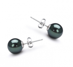 7-8mm AA Quality Japanese Akoya Cultured Pearl Earring Pair in Black