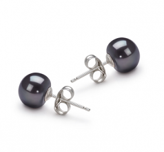 7-8mm AA Quality Freshwater Cultured Pearl Earring Pair in Black