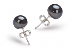 7-8mm AA Quality Freshwater Cultured Pearl Earring Pair in Black