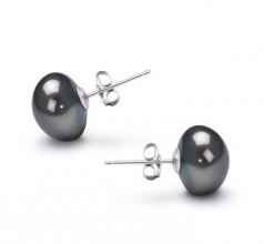 9-10mm AA Quality Freshwater Cultured Pearl Earring Pair in Black