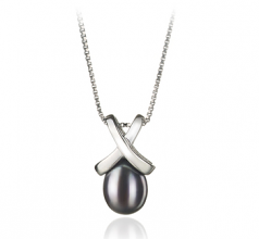 7-8mm AA Quality Freshwater Cultured Pearl Pendant in Empress Black