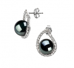 9-10mm AA Quality Freshwater Cultured Pearl Earring Pair in Isabella Black