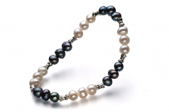 6-7mm A Quality Freshwater Cultured Pearl Bracelet in YinYang Black