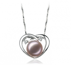 9-10mm AA Quality Freshwater Cultured Pearl Pendant in Katie Heart Lavender