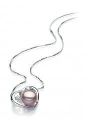 9-10mm AA Quality Freshwater Cultured Pearl Pendant in Katie Heart Lavender