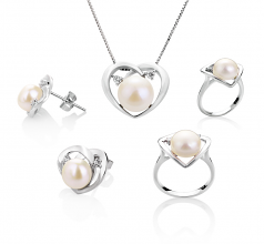 7-10mm AA Quality Freshwater Cultured Pearl Set in Katie Heart White