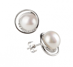 9-10mm AA Quality Freshwater Cultured Pearl Earring Pair in Kelly White