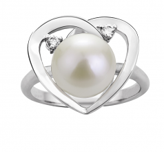 9-10mm AA Quality Freshwater Cultured Pearl Ring in Katie Heart White