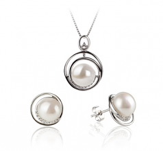 9-10mm AA Quality Freshwater Cultured Pearl Set in Kelly White