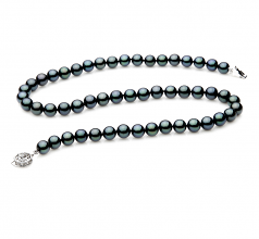 7-7.5mm AAA Quality Japanese Akoya Cultured Pearl Necklace in Black