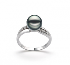 7-8mm AAA Quality Japanese Akoya Cultured Pearl Ring in Caroline Black