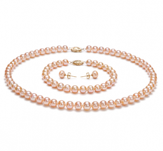 6-7mm AA Quality Freshwater Cultured Pearl Set in Pink