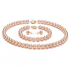 7-8mm AAA Quality Freshwater Cultured Pearl Set in Pink