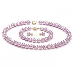 7.5-8mm AAA Quality Freshwater Cultured Pearl Set in Lavender