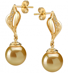 10-11mm AAA Quality South Sea Cultured Pearl Earring Pair in Damica Gold