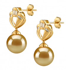 10-11mm AAA Quality South Sea Cultured Pearl Earring Pair in Helena Gold