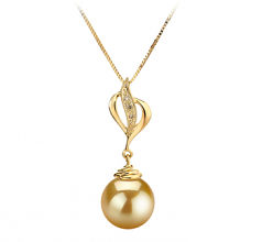 10-11mm AAA Quality South Sea Cultured Pearl Pendant in Damica Gold