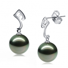 9-10mm AAA Quality Tahitian Cultured Pearl Earring Pair in Assina Abstract Black