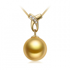 10-11mm AAA Quality South Sea Cultured Pearl Pendant in Monica Gold