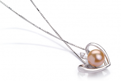 9-10mm AA Quality Freshwater Cultured Pearl Pendant in Heart Pink