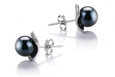 8-9mm AA Quality Japanese Akoya Cultured Pearl Earring Pair in Francine Black