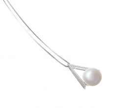 12-13mm AA Quality Freshwater Cultured Pearl Pendant in Triangle White