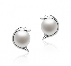 5-6mm AAA Quality Freshwater Cultured Pearl Earring Pair in Dolphin White