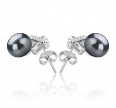 7-8mm AAA Quality Freshwater Cultured Pearl Earring Pair in Klarita Black