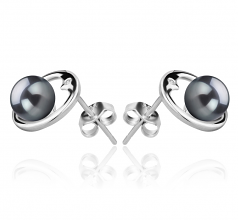 6-7mm AAAA Quality Freshwater Cultured Pearl Earring Pair in Sharon Black