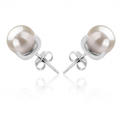 7-8mm AAAA Quality Freshwater Cultured Pearl Earring Pair in Britt White