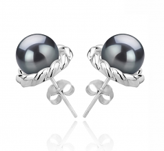 8-9mm AAAA Quality Freshwater Cultured Pearl Earring Pair in Bessie Black