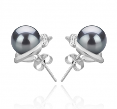 8-9mm AAAA Quality Freshwater Cultured Pearl Earring Pair in Alba Black