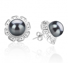 9-10mm AAA Quality Tahitian Cultured Pearl Earring Pair in Leonie Black