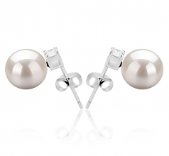 8-9mm AAAA Quality Freshwater Cultured Pearl Earring Pair in Eternity White
