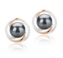 8-9mm AAAA Quality Freshwater Cultured Pearl Earring Pair in Zina Black