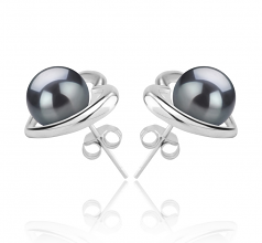 8-9mm AAA Quality Tahitian Cultured Pearl Earring Pair in Kimberly-Heart Black