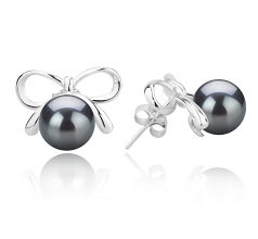 8-9mm AAA Quality Tahitian Cultured Pearl Earring Pair in Kayla Black