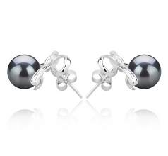 8-9mm AAA Quality Tahitian Cultured Pearl Earring Pair in Kayla Black