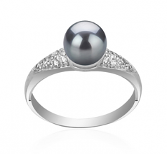 6-7mm AAAA Quality Freshwater Cultured Pearl Ring in Cristy Black