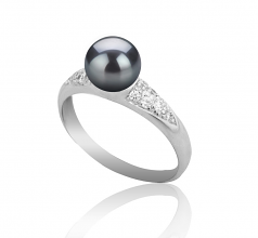 6-7mm AAAA Quality Freshwater Cultured Pearl Ring in Cristy Black