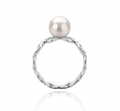 7-8mm AAAA Quality Freshwater Cultured Pearl Ring in Wave White