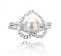 6-7mm AAAA Quality Freshwater Cultured Pearl Ring in Heart White