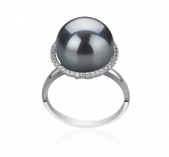 12-13mm AA Quality Tahitian Cultured Pearl Ring in Yanaka Black